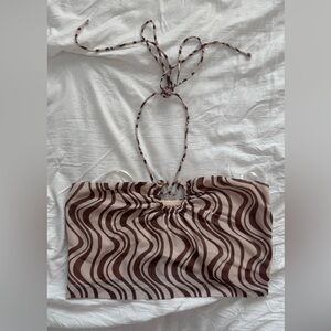 Princess Polly Brown and Cream Crop Top with Wavy Pattern